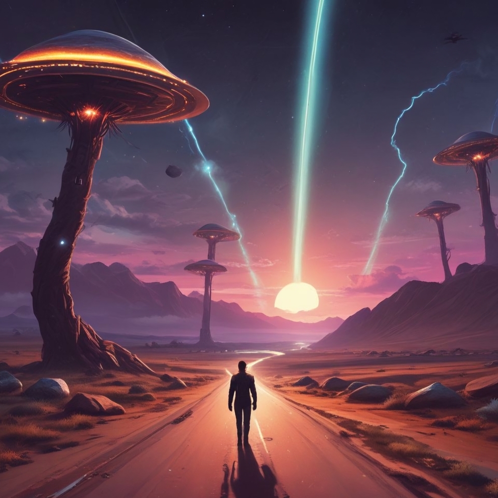 Alien Spacey Landscape Art Print with Orange and Purple Hues 8x10